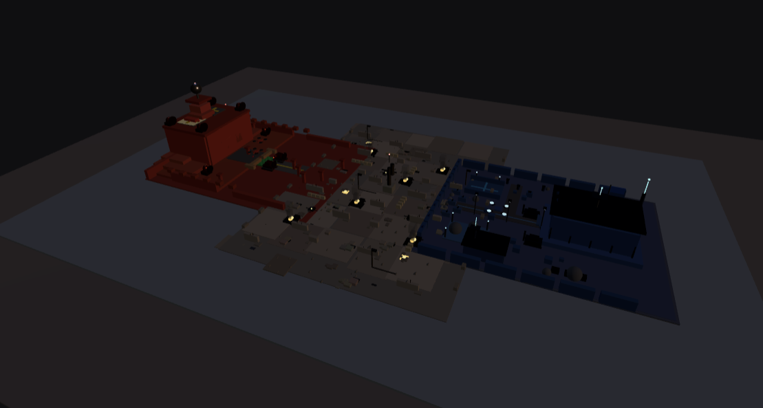PromptBlox v1 build of: a strategic battlefield with tanks and helicopters