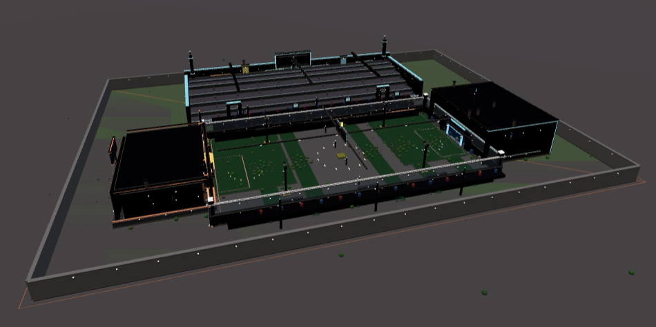 PromptBlox v1 build of: a mega stadium with rocket cars